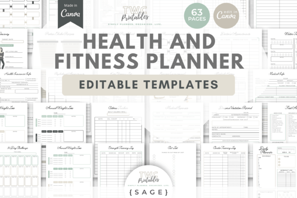 Download Health &amp; Fitness Planner Canva Templates - Va templates Collection